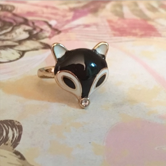 Jewelry - Fox Face Ring w Rhinestone - Brown & White